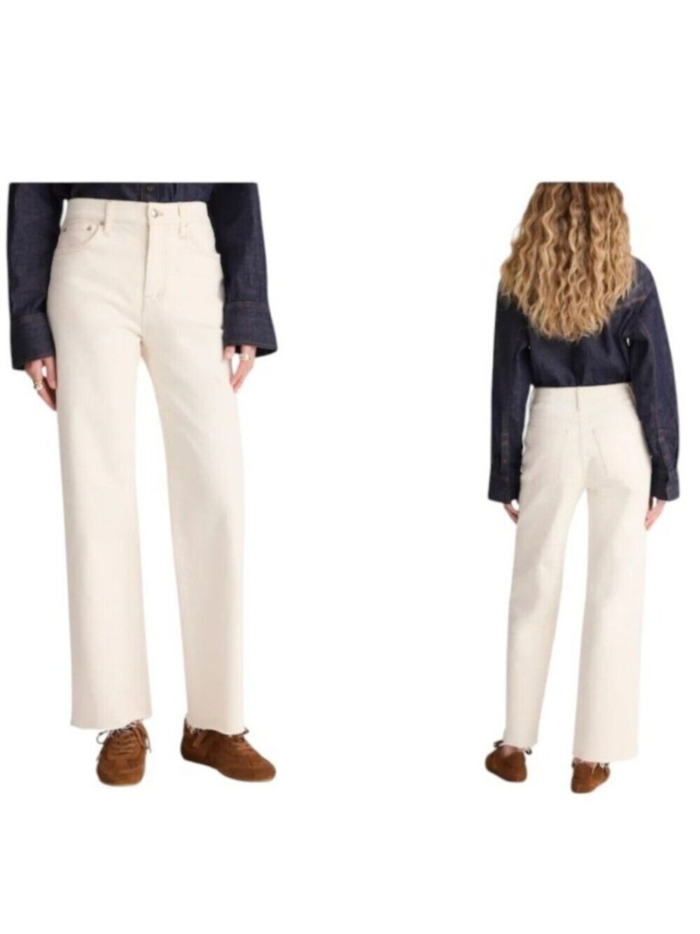 Madewell The Perfect Vintage Wide-Leg Crop Jean  Raw Hem Size 27 S Neutral
